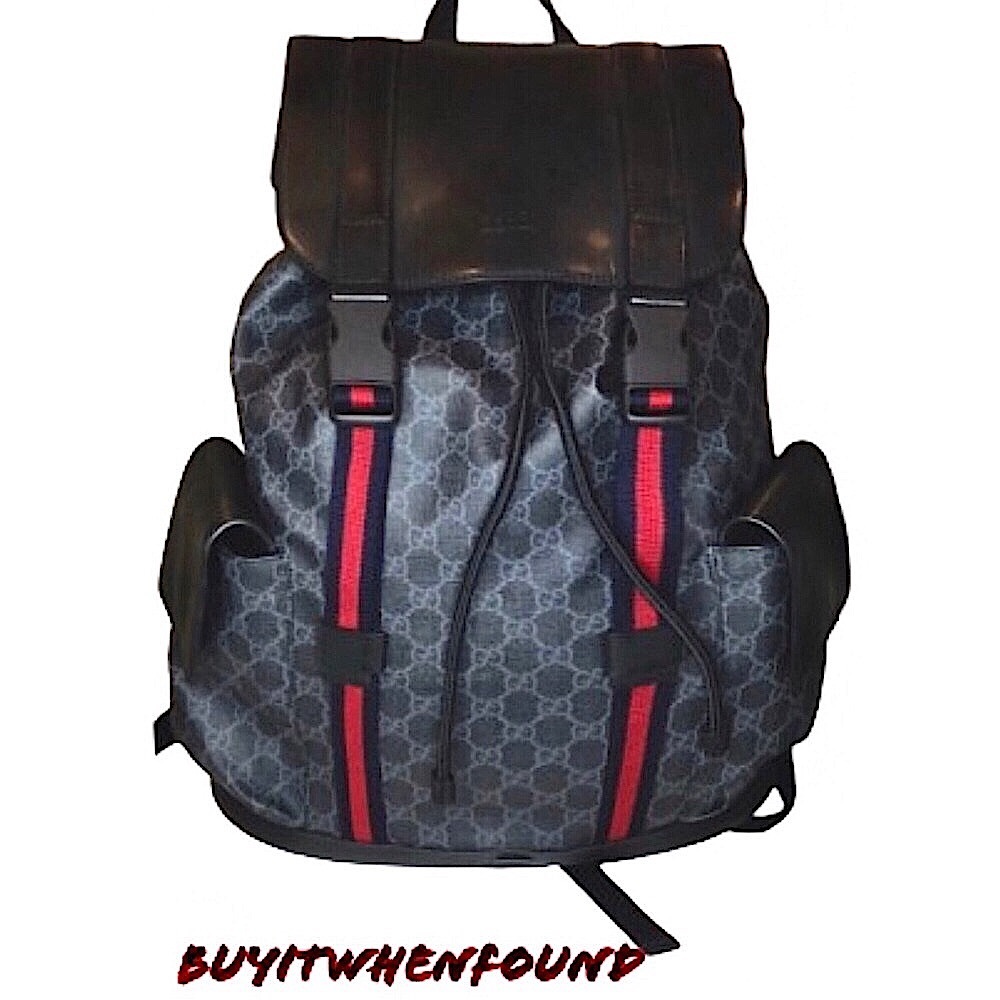 GUCCI GG SUPREME Soft Sided Coated Canvas Leather Black and Grey Backpack COA